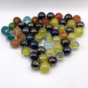 Glass Marbles Swirled 5/8" Mixed LOT of 52 Yellow Orange Frosted Metallic